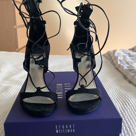 Stuart Weitzman Black Leg Wrap Heels size 6 - Picture 2 of 4